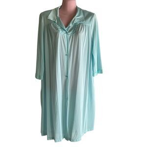 Vintage Vanity Fair Robe Women's Size Medium Dressing Gown Aqua Button Front